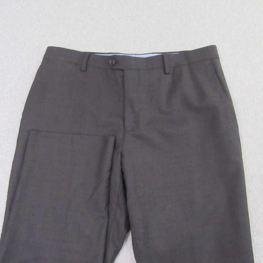 Blujacket Mens Dress Pants 34 x 30 Gray Wool Flat Front Formal Pocket